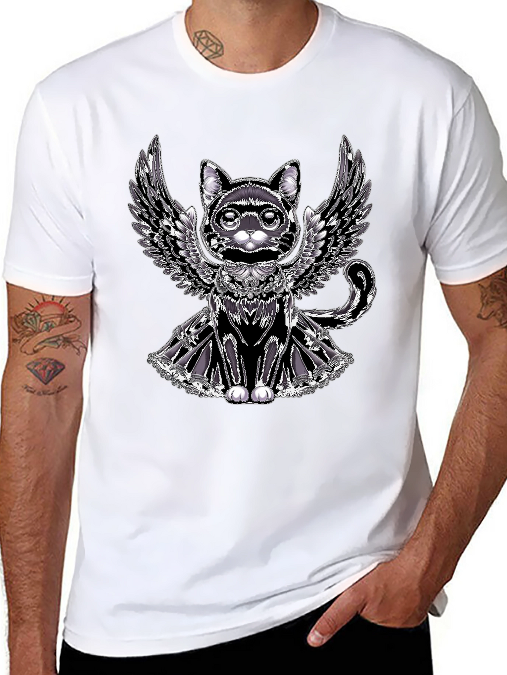 Winged Cat Graphic Tee - Unique Design