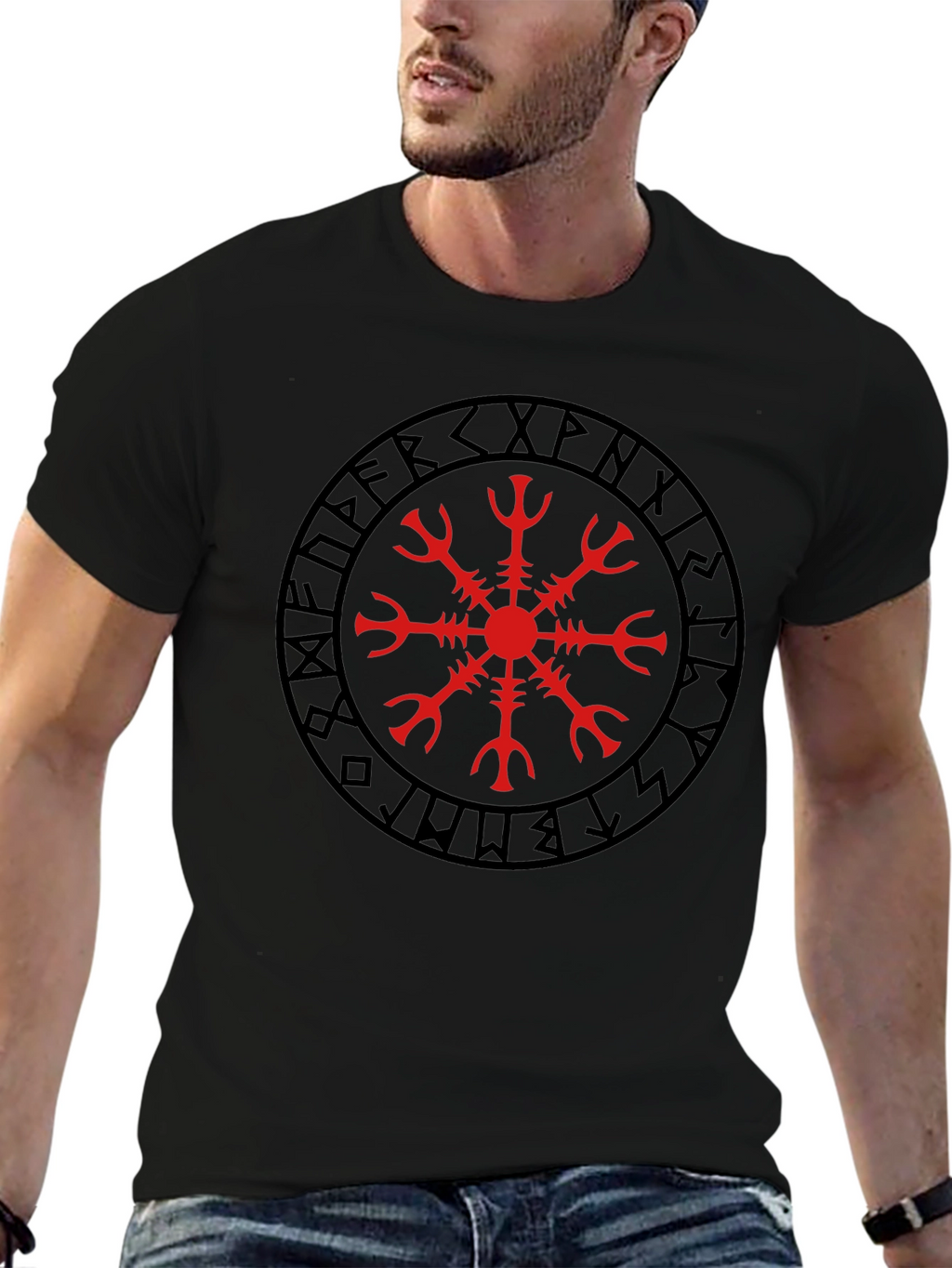 Viking Helm of Awe Graphic Black T-Shirt