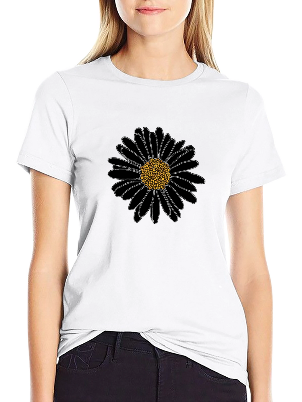Black Daisy Graphic T-Shirt - Casual Comfort