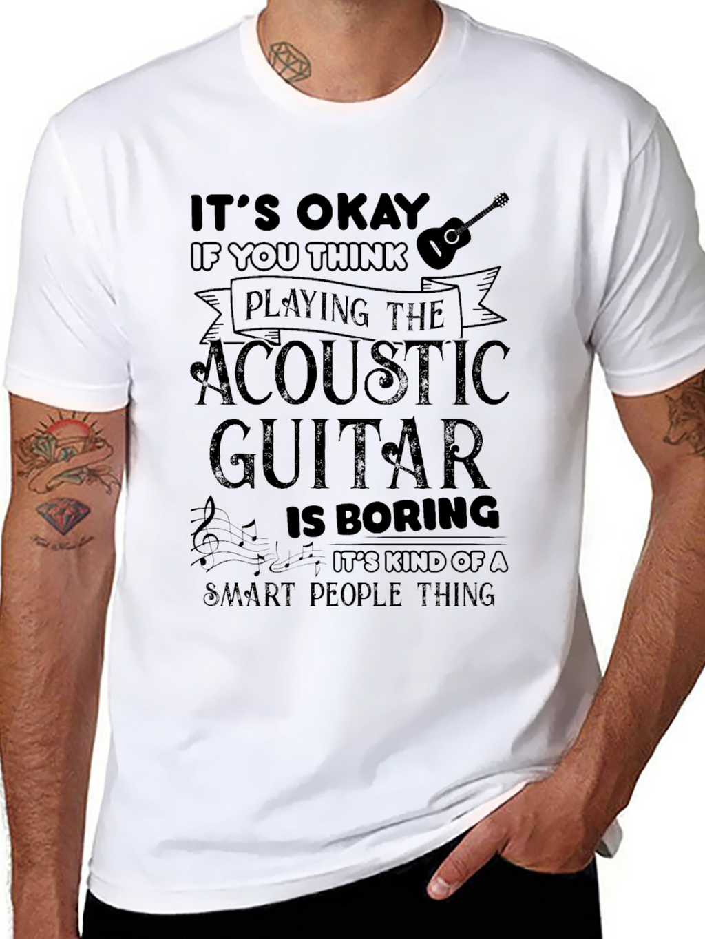 Acoustic Guitar Smart People Black T-Shirt