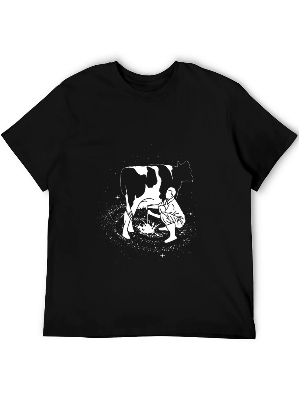 Man Milking Cow Graphic Tee - Black
