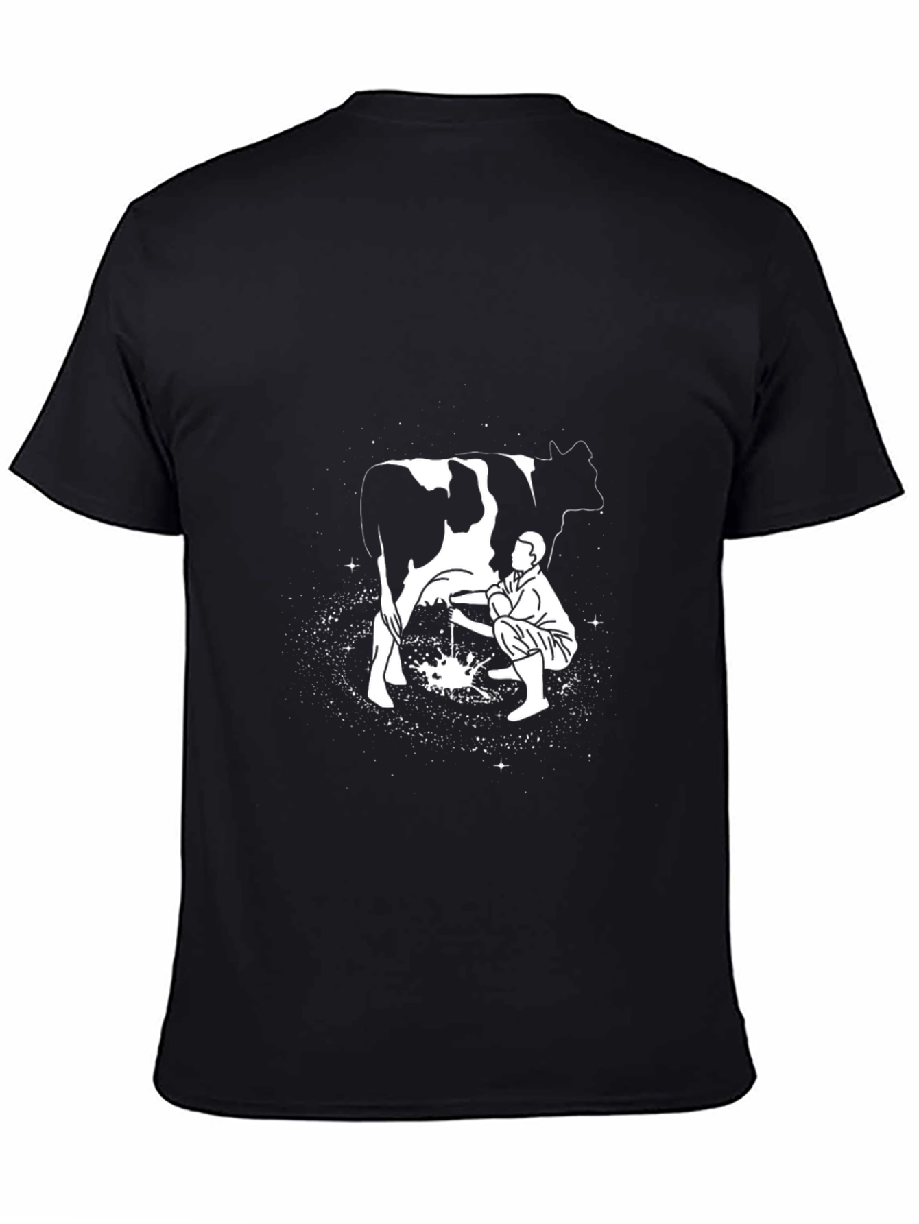 Man Milking Cow Graphic Tee - Black