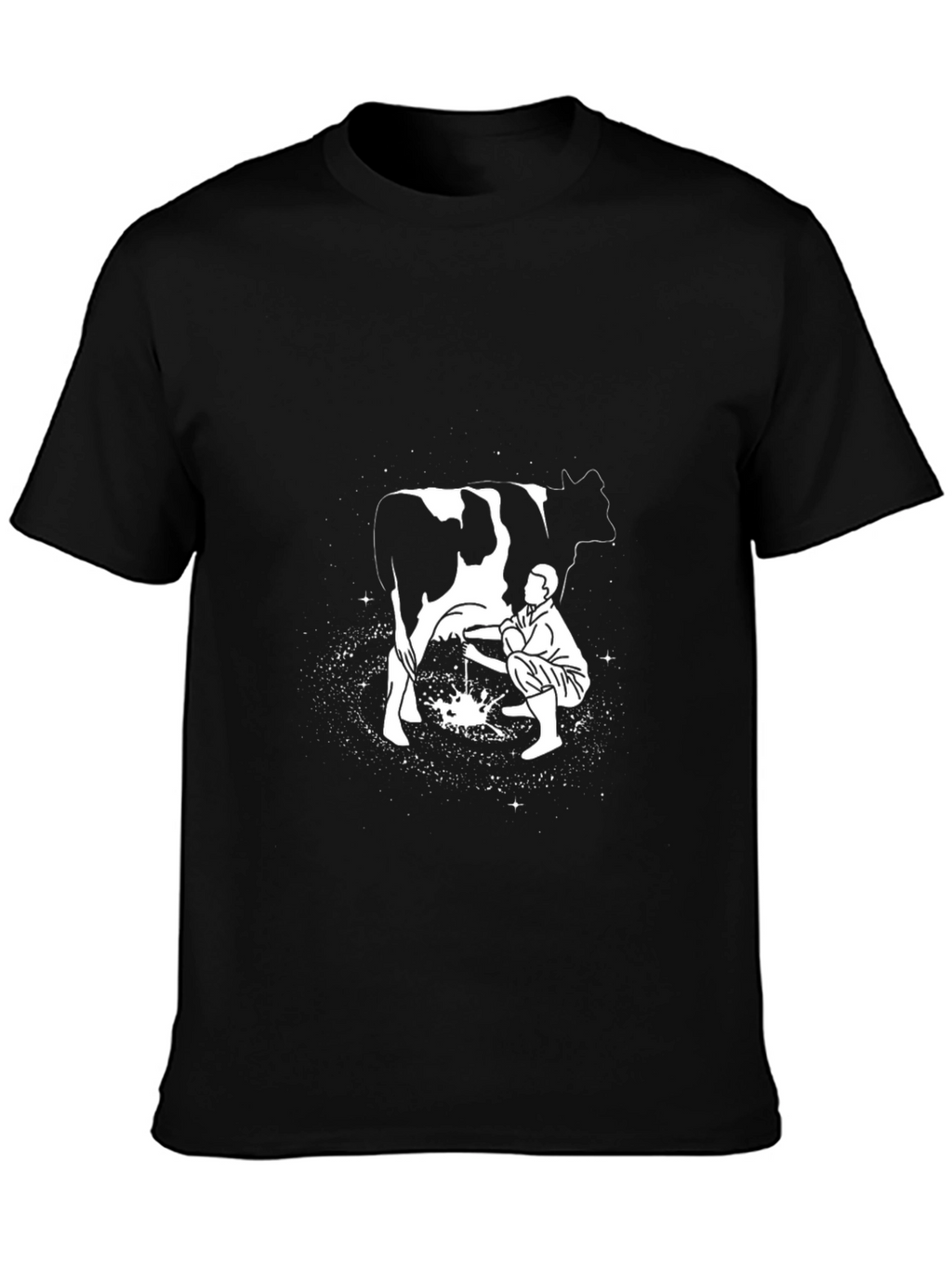 Man Milking Cow Graphic Tee - Black