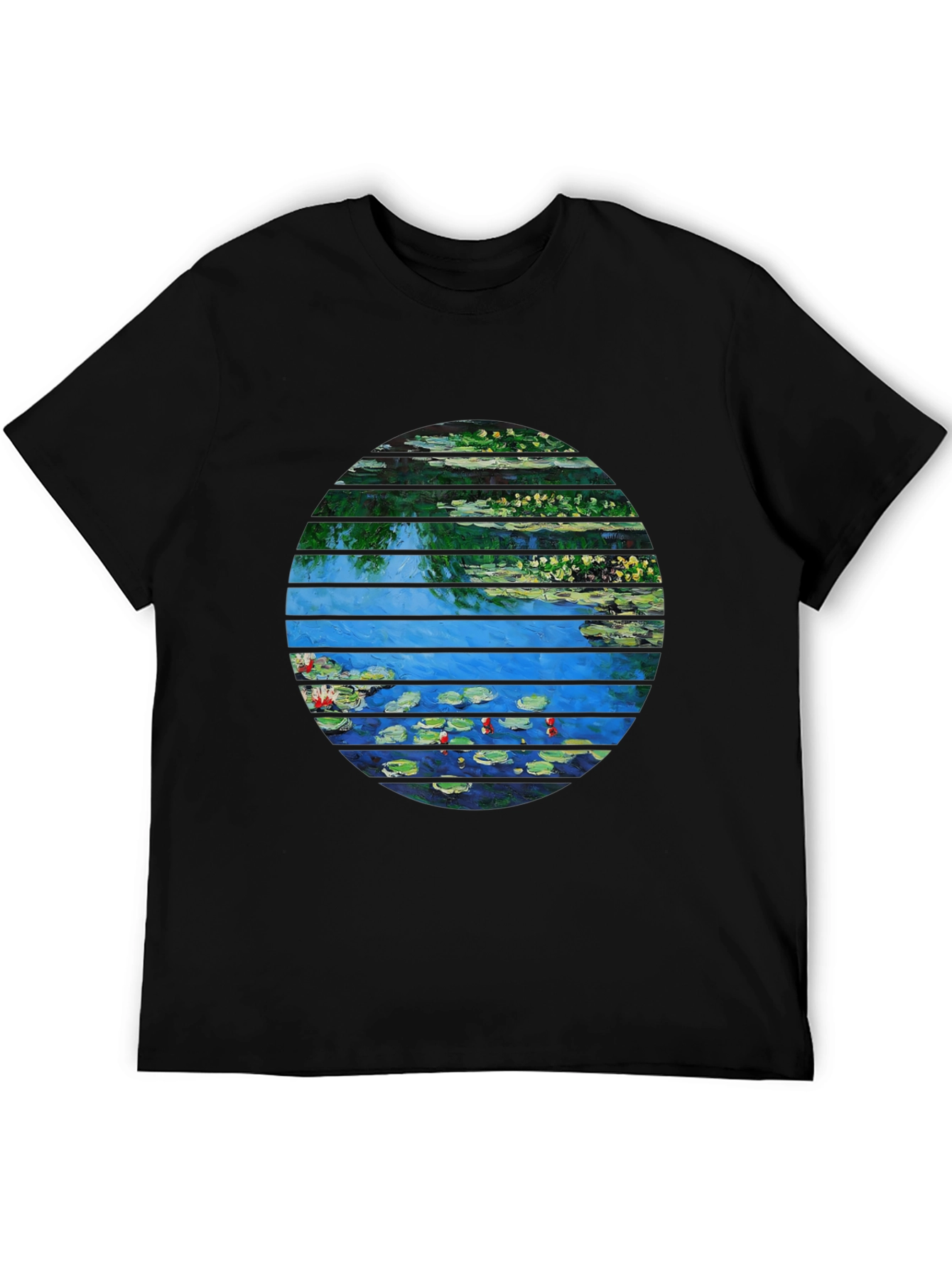 Monet Water Lilies Graphic Tee - Artistic Black T-Shirt