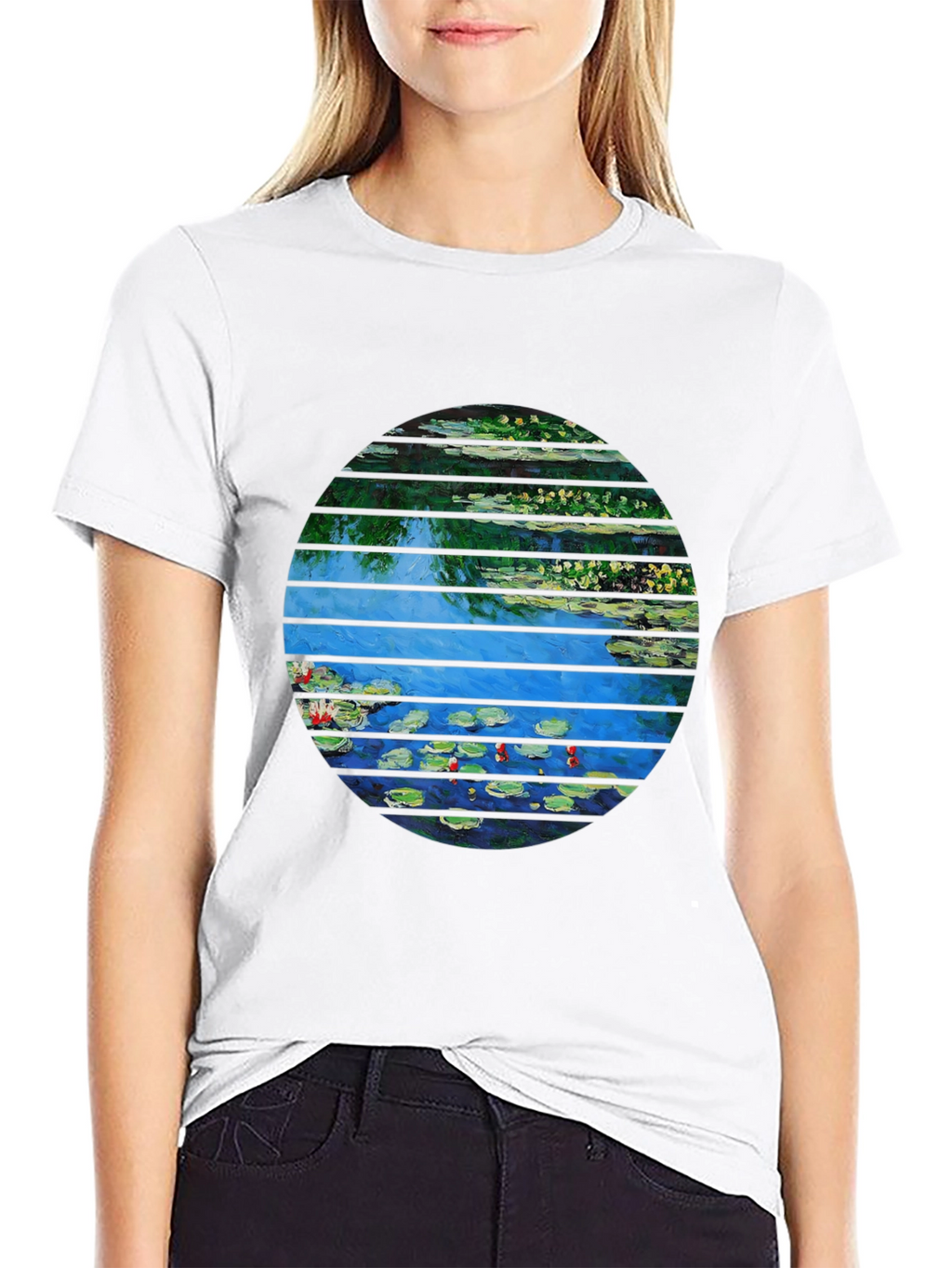 Monet Water Lilies Graphic Tee - Artistic Black T-Shirt
