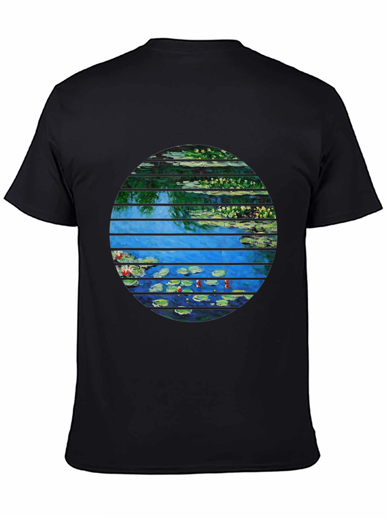 Monet Water Lilies Graphic Tee - Artistic Black T-Shirt