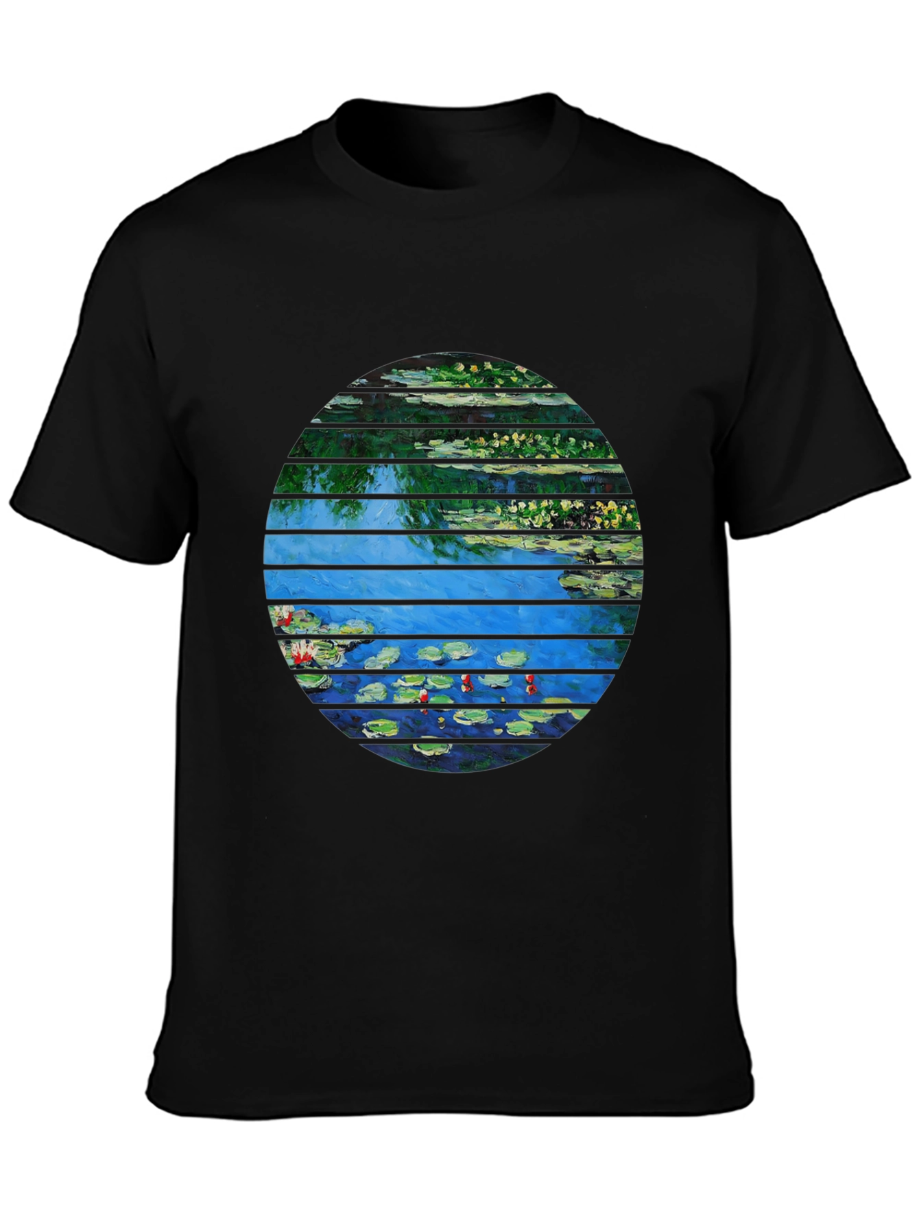 Monet Water Lilies Graphic Tee - Artistic Black T-Shirt