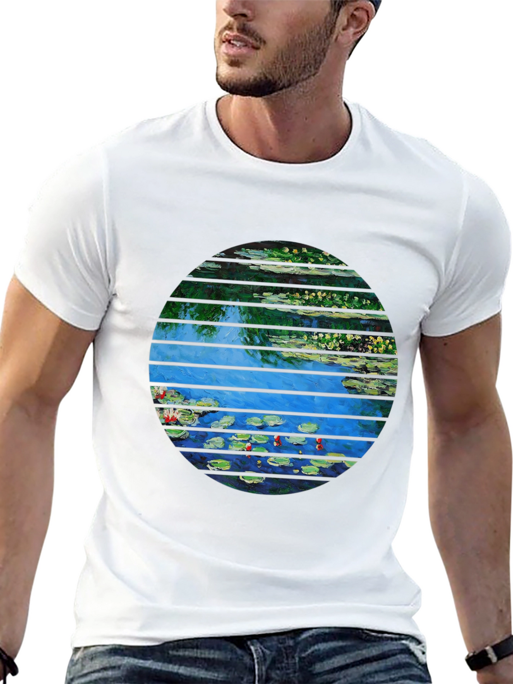 Monet Water Lilies Graphic Tee - Artistic Black T-Shirt