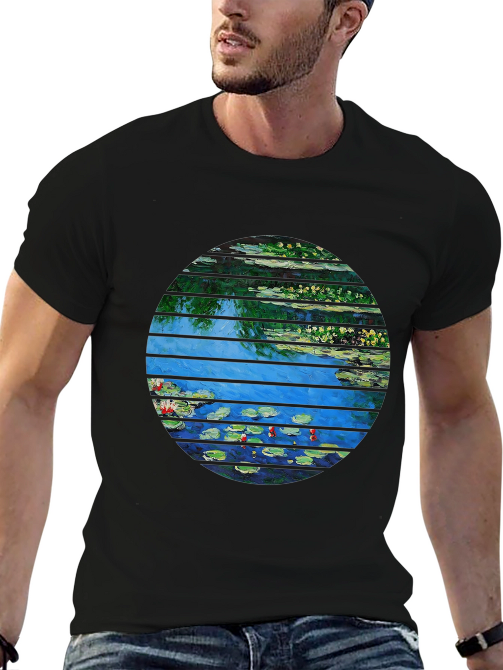 Monet Water Lilies Graphic Tee - Artistic Black T-Shirt