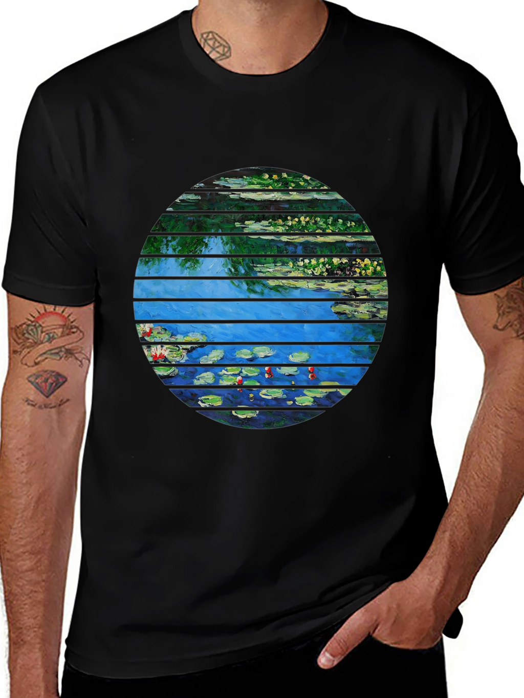 Monet Water Lilies Graphic Tee - Artistic Black T-Shirt