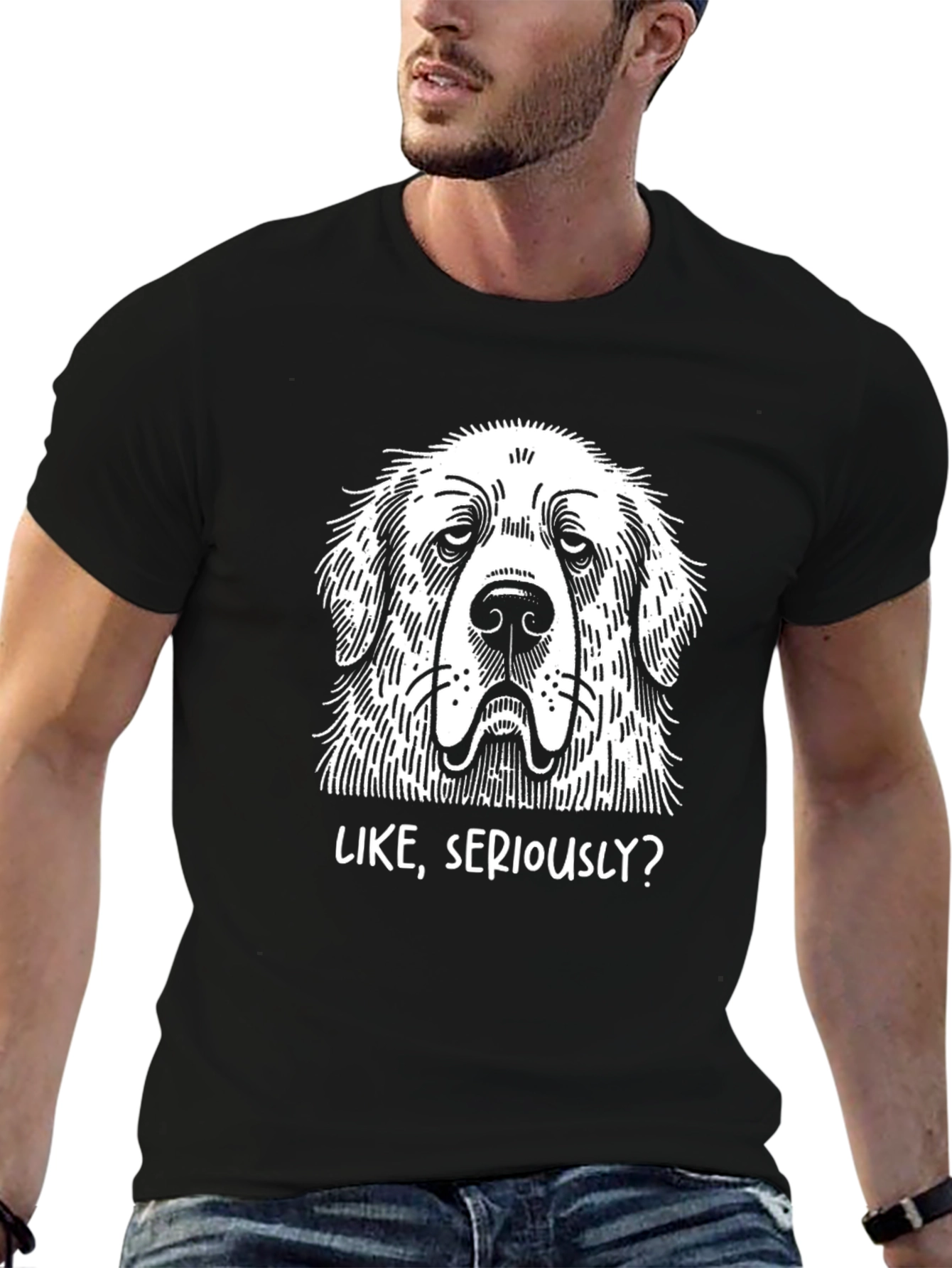 Dog Graphic T-Shirt - Like Seriously? - Black Cotton Tee