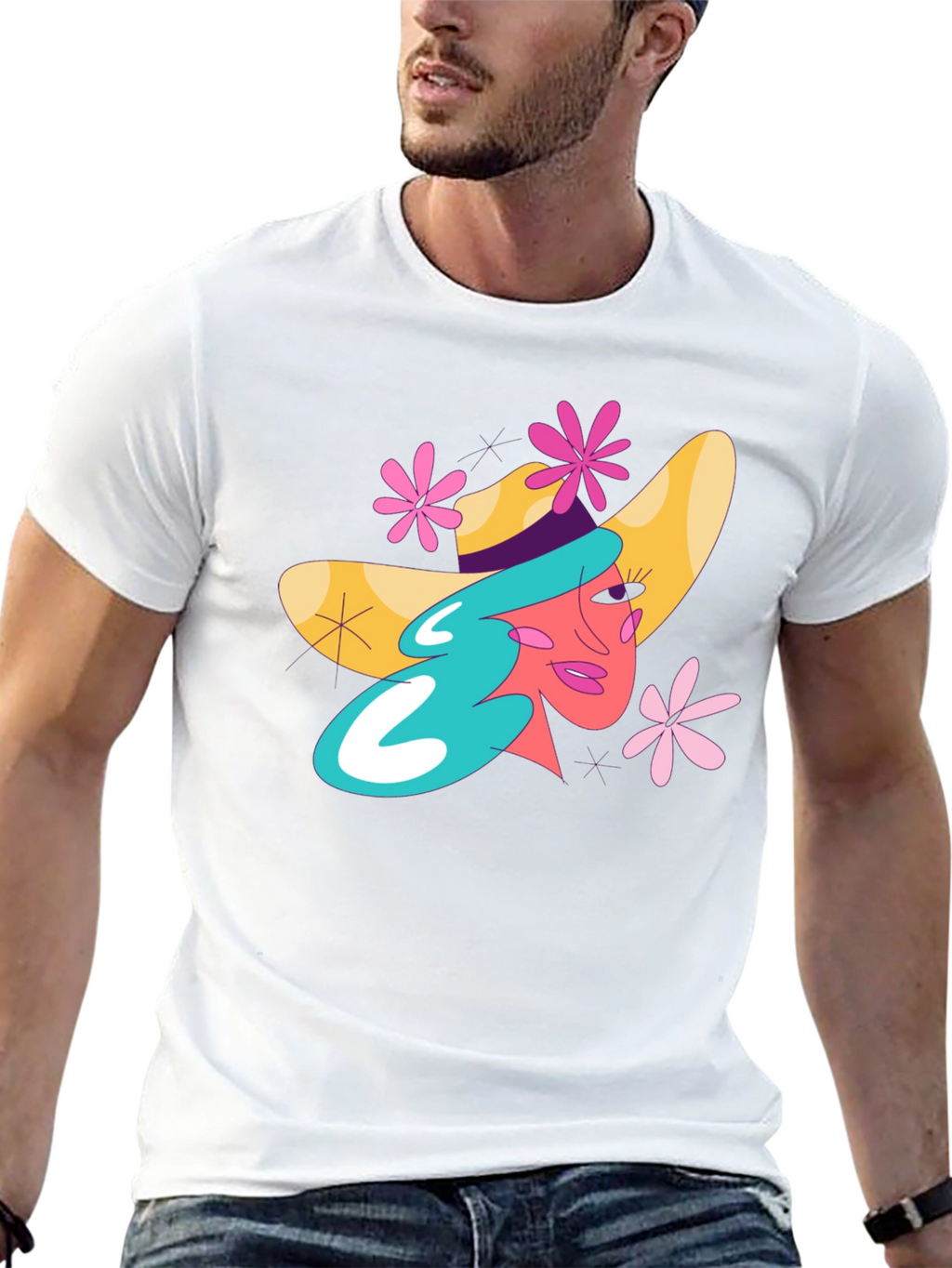 Whimsical Woman Graphic Tee - Trendy Black T-Shirt