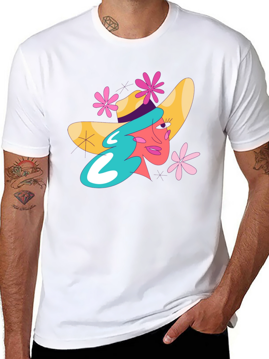 Whimsical Woman Graphic Tee - Trendy Black T-Shirt