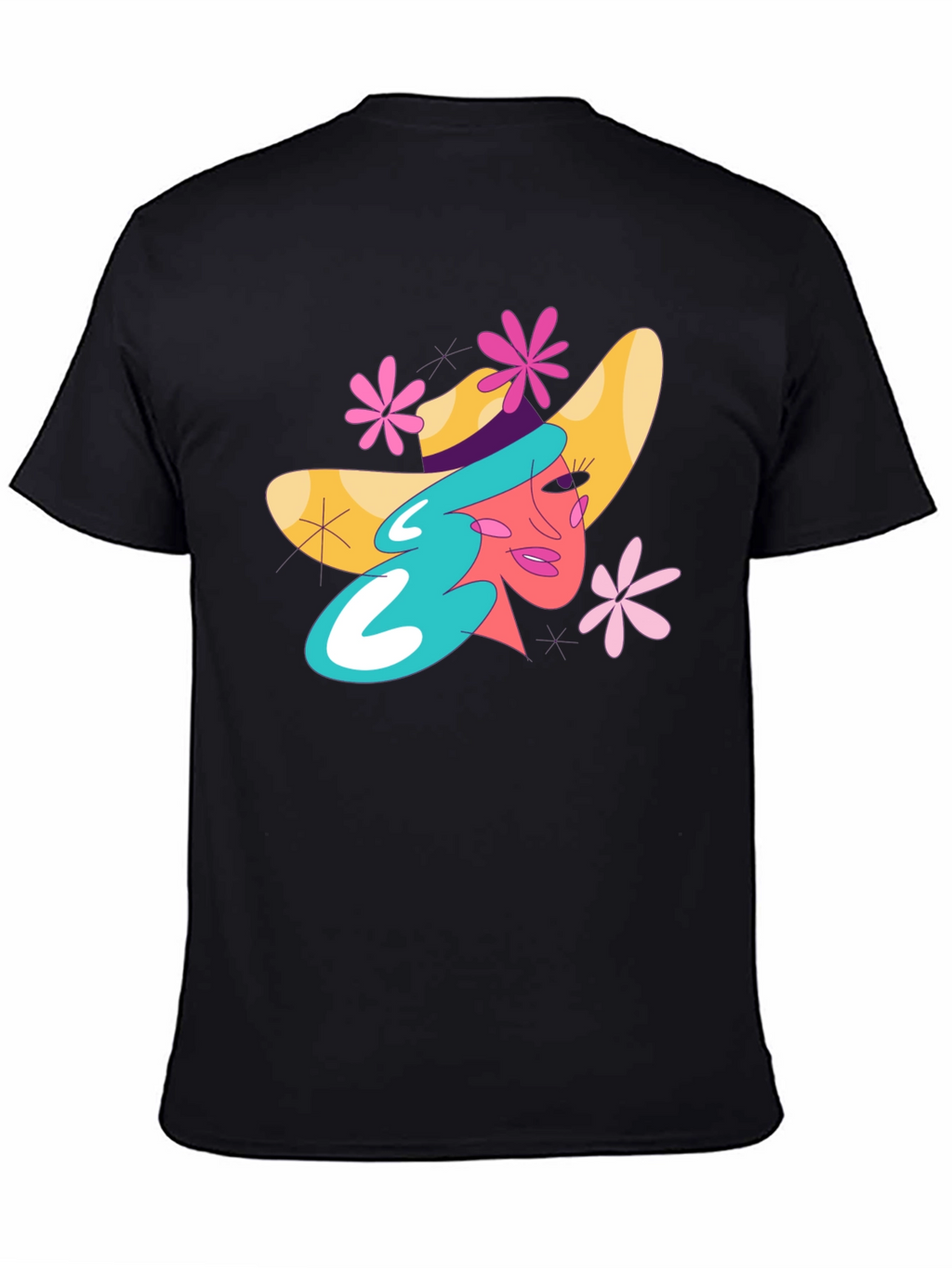 Whimsical Woman Graphic Tee - Trendy Black T-Shirt