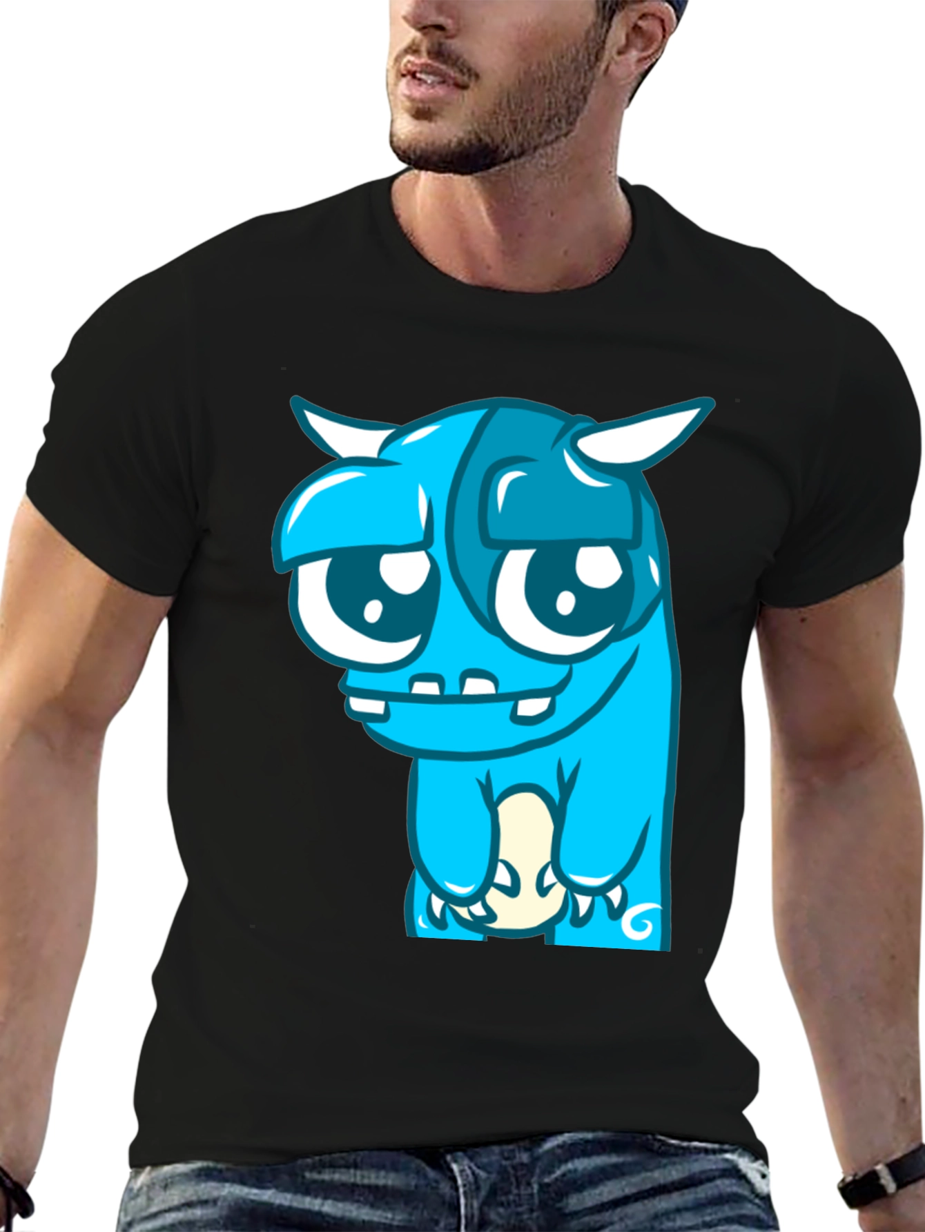 Blue Monster Graphic Tee - Black Cotton Blend