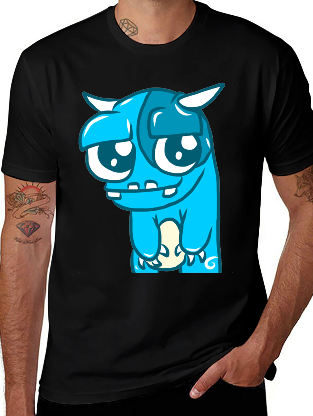 Blue Monster Graphic Tee - Black Cotton Blend