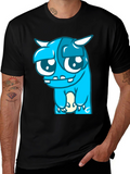 Blue Monster Graphic Tee - Black Cotton Blend