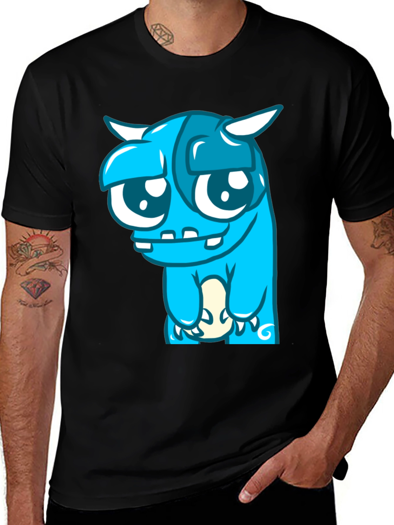 Blue Monster Graphic Tee - Black Cotton Blend