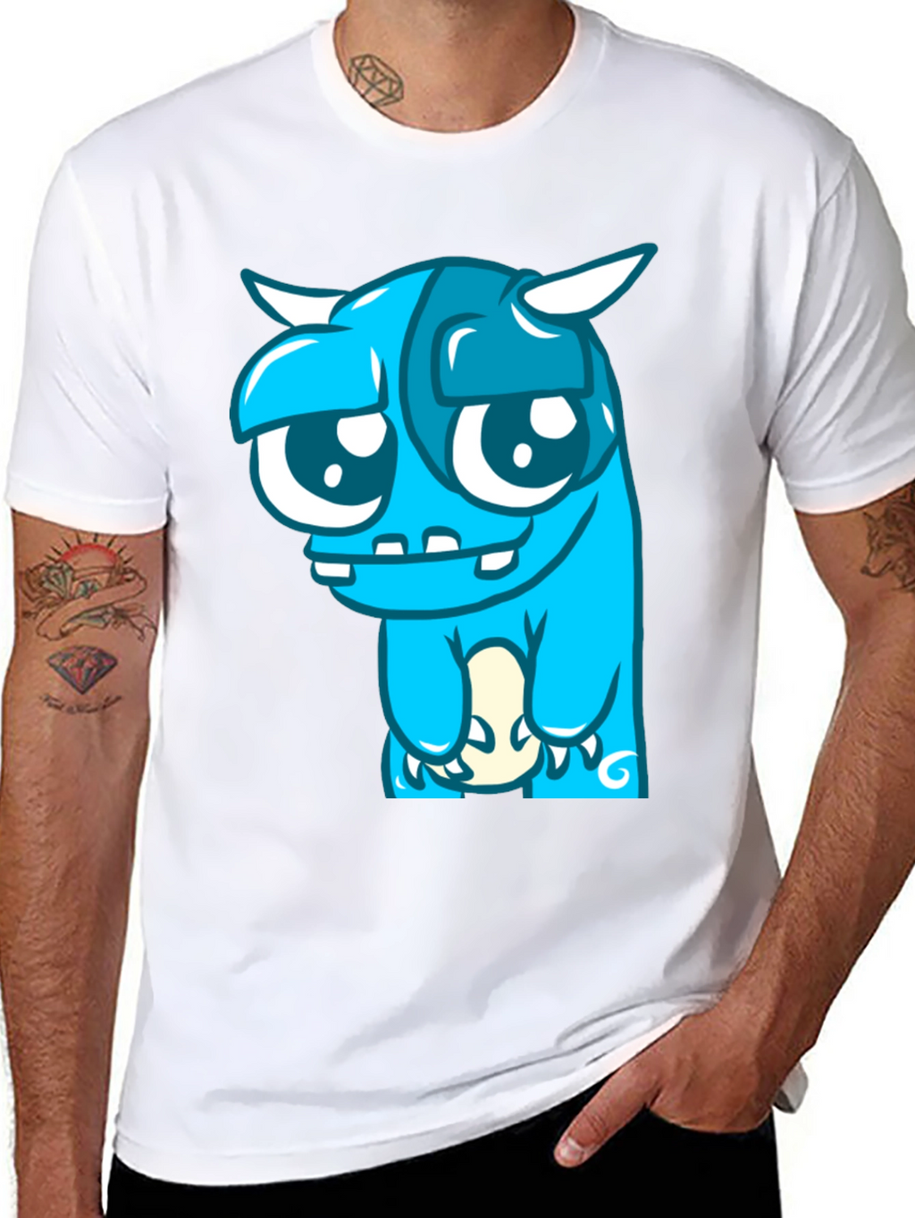Blue Monster Graphic Tee - Black Cotton Blend