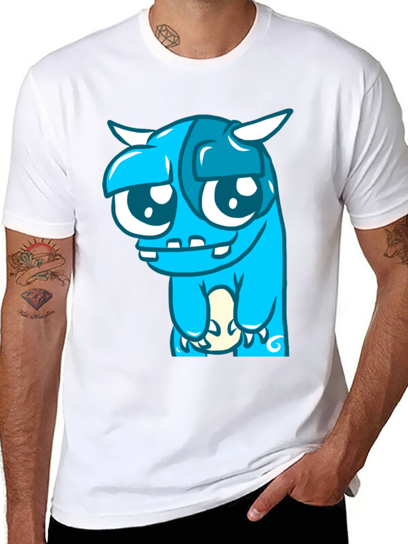 Blue Monster Graphic Tee - Black Cotton Blend