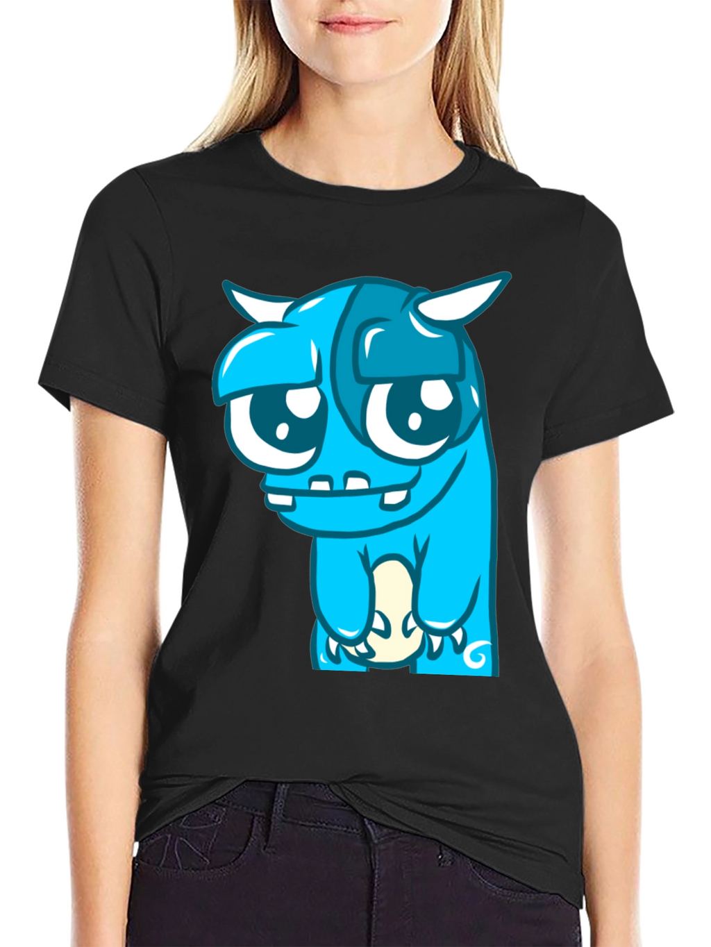 Blue Monster Graphic Tee - Black Cotton Blend