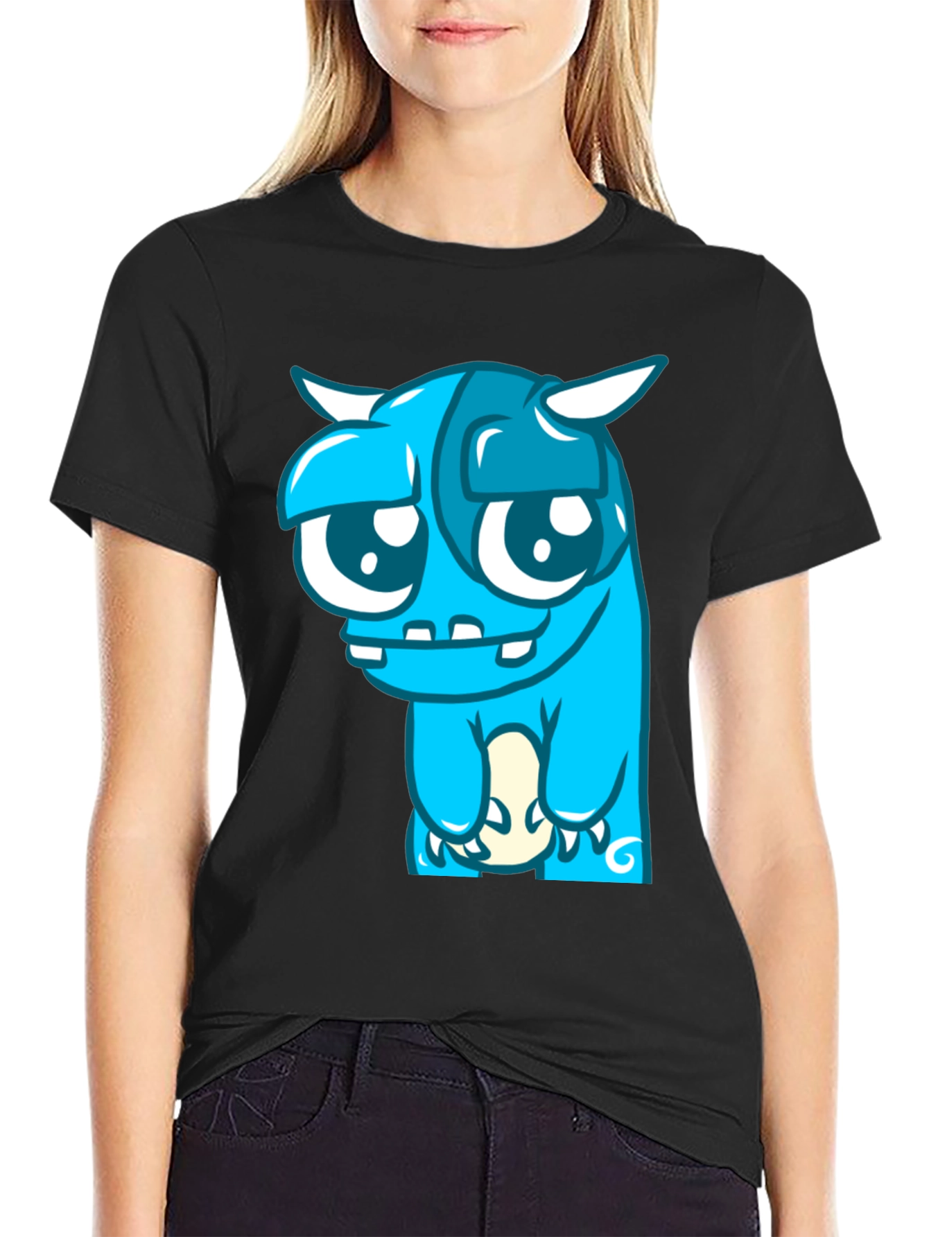 Blue Monster Graphic Tee - Black Cotton Blend