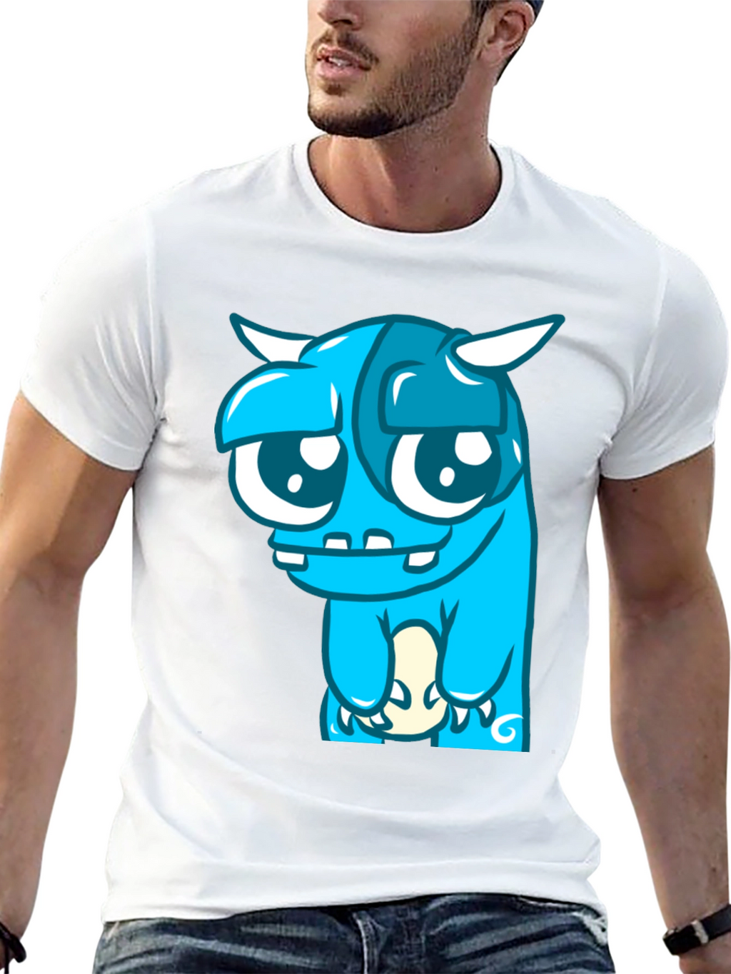 Blue Monster Graphic Tee - Black Cotton Blend