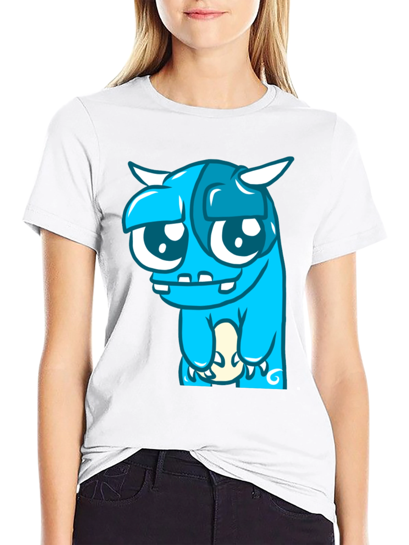 Blue Monster Graphic Tee - Black Cotton Blend