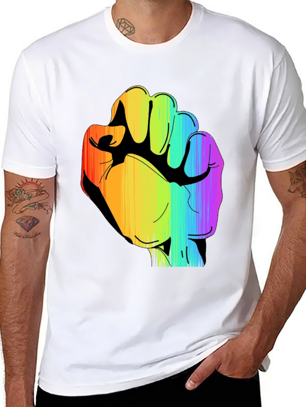 Rainbow Fist Graphic Black Tee - Pride & Protest