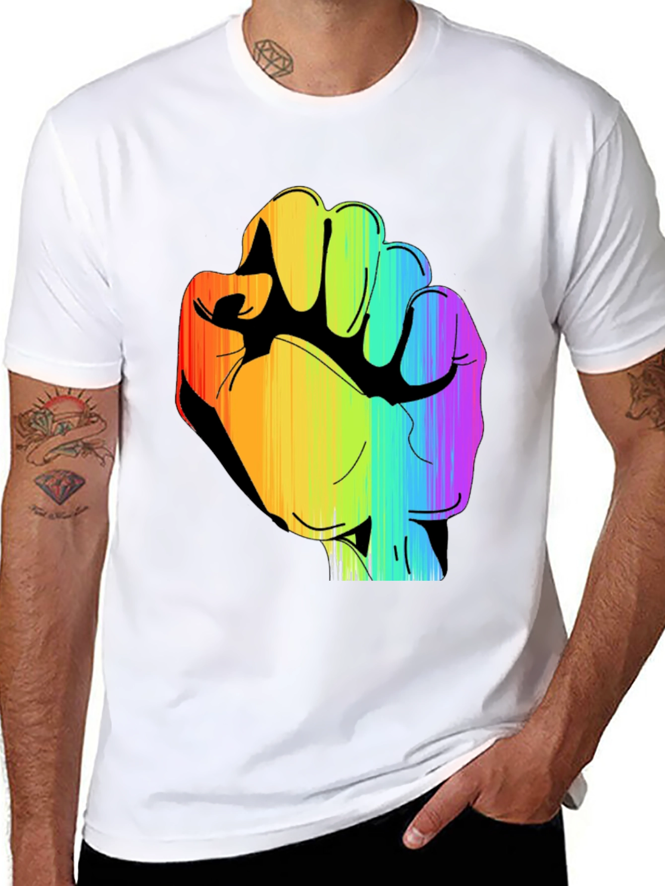 Rainbow Fist Graphic Black Tee - Pride & Protest