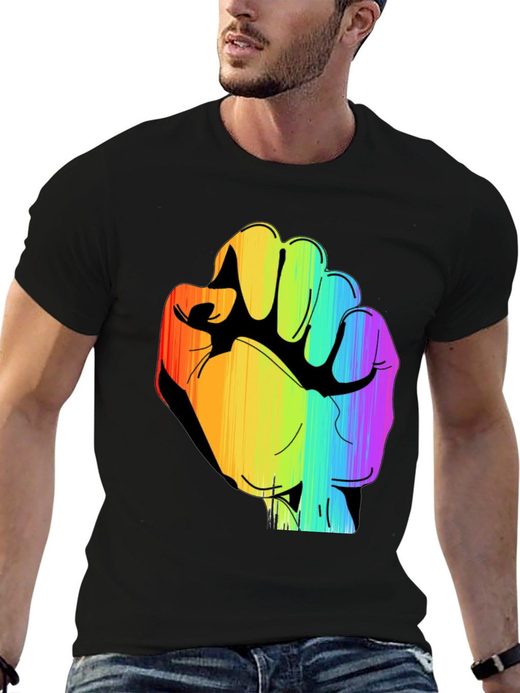 Rainbow Fist Graphic Black Tee - Pride & Protest