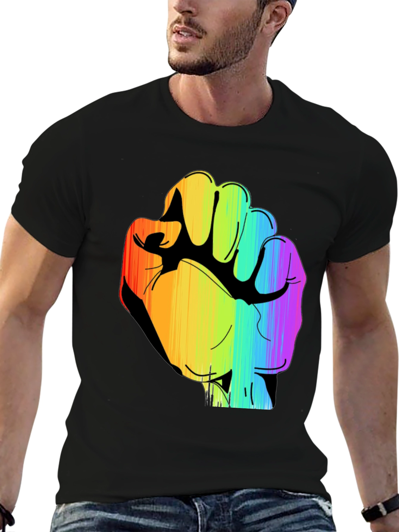 Rainbow Fist Graphic Black Tee - Pride & Protest