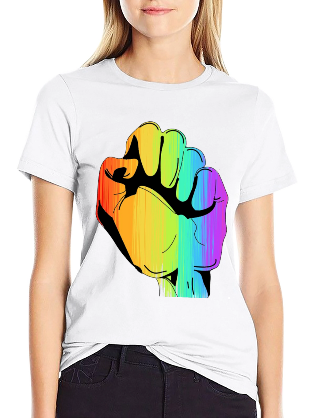 Rainbow Fist Graphic Black Tee - Pride & Protest