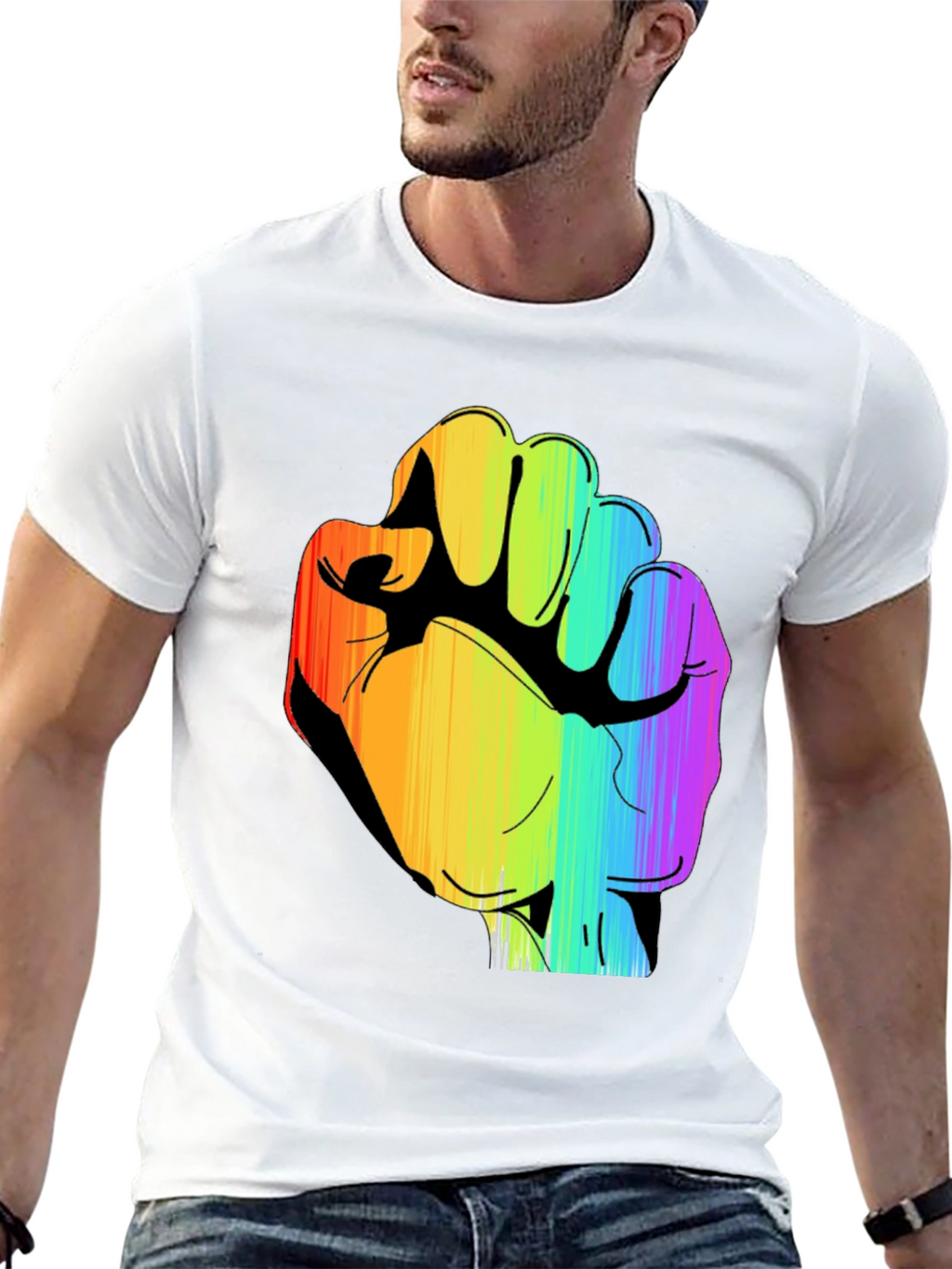 Rainbow Fist Graphic Black Tee - Pride & Protest