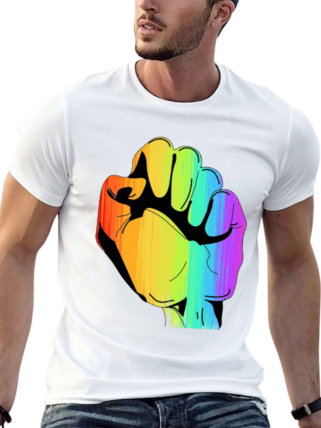 Rainbow Fist Graphic Black Tee - Pride & Protest