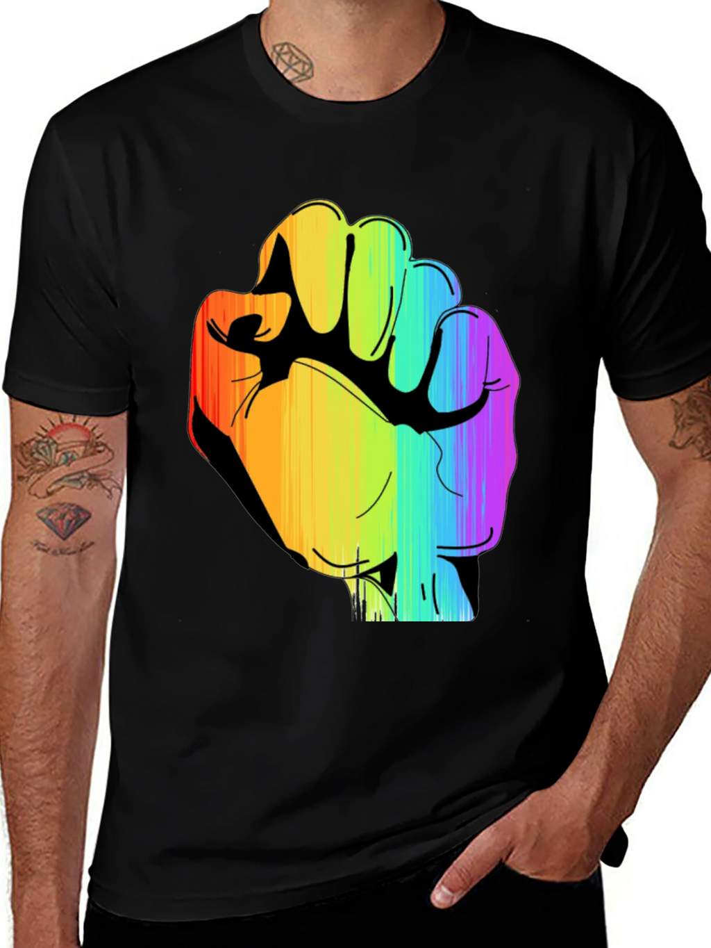 Rainbow Fist Graphic Black Tee - Pride & Protest