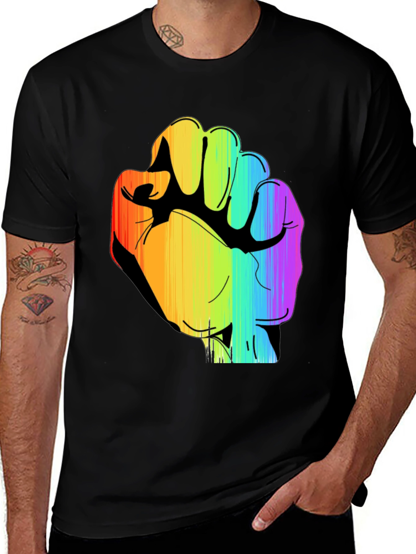 Rainbow Fist Graphic Black Tee - Pride & Protest