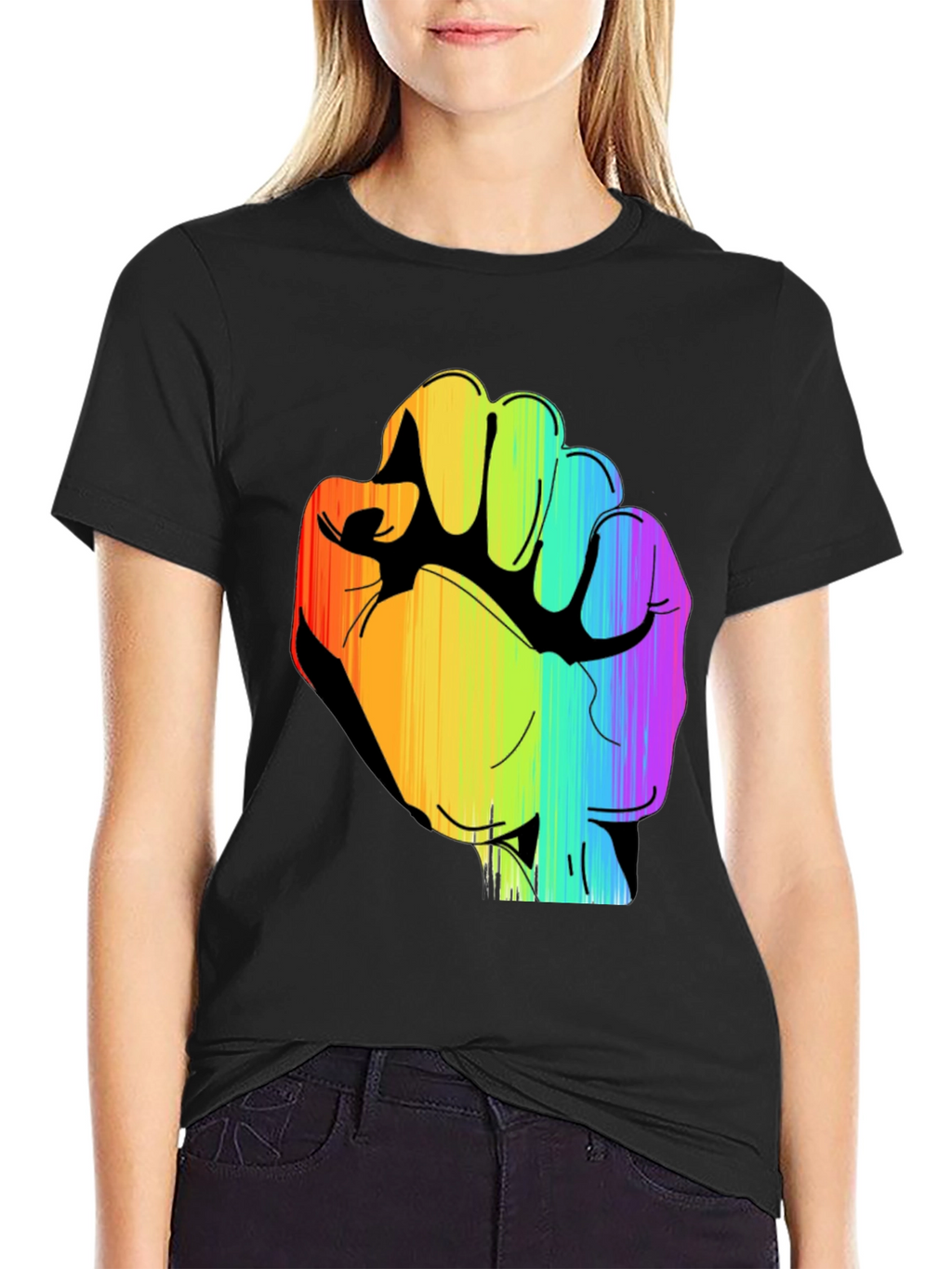 Rainbow Fist Graphic Black Tee - Pride & Protest