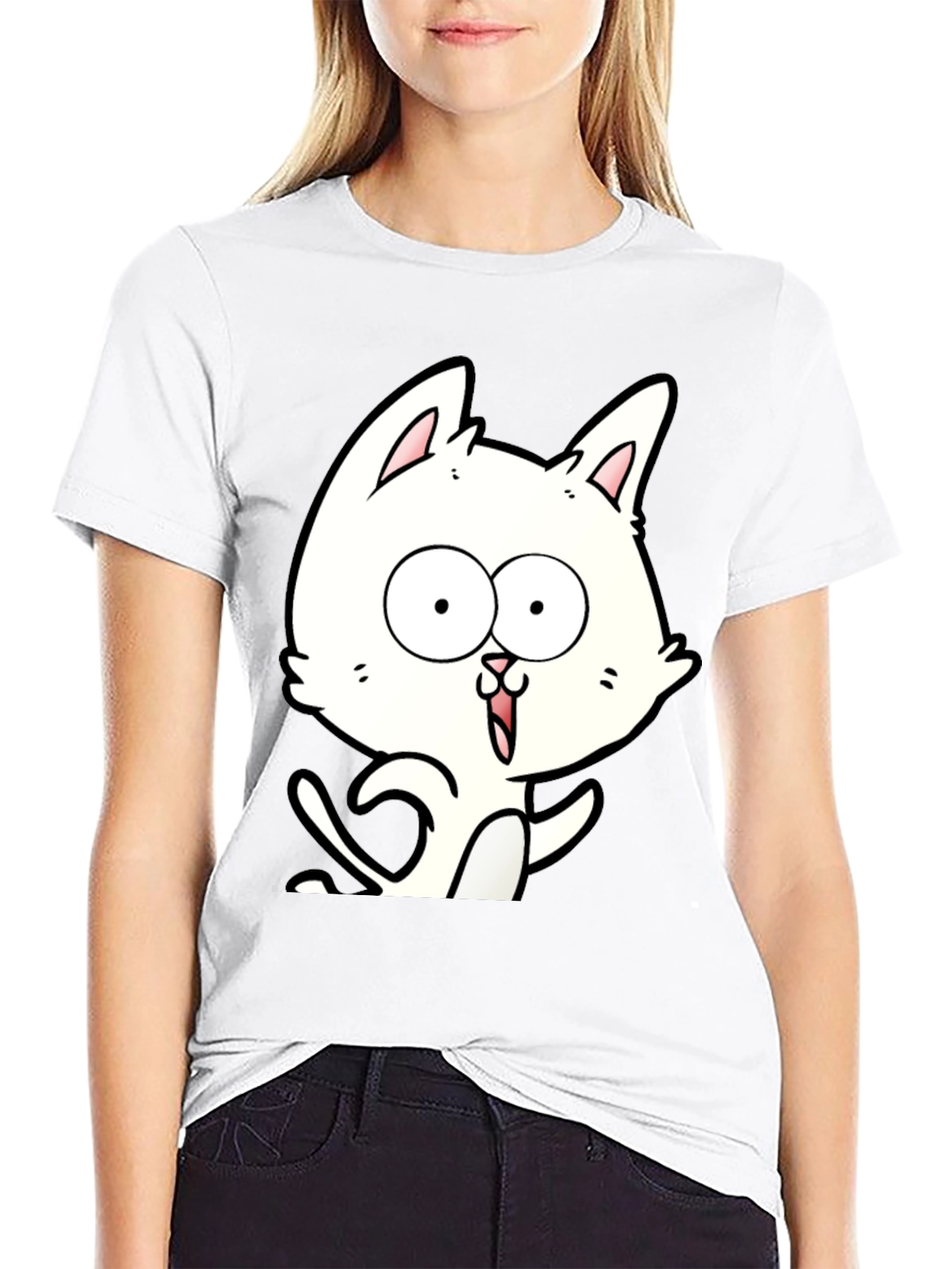 Cartoon Cat Graphic Tee - Unisex Black T-Shirt