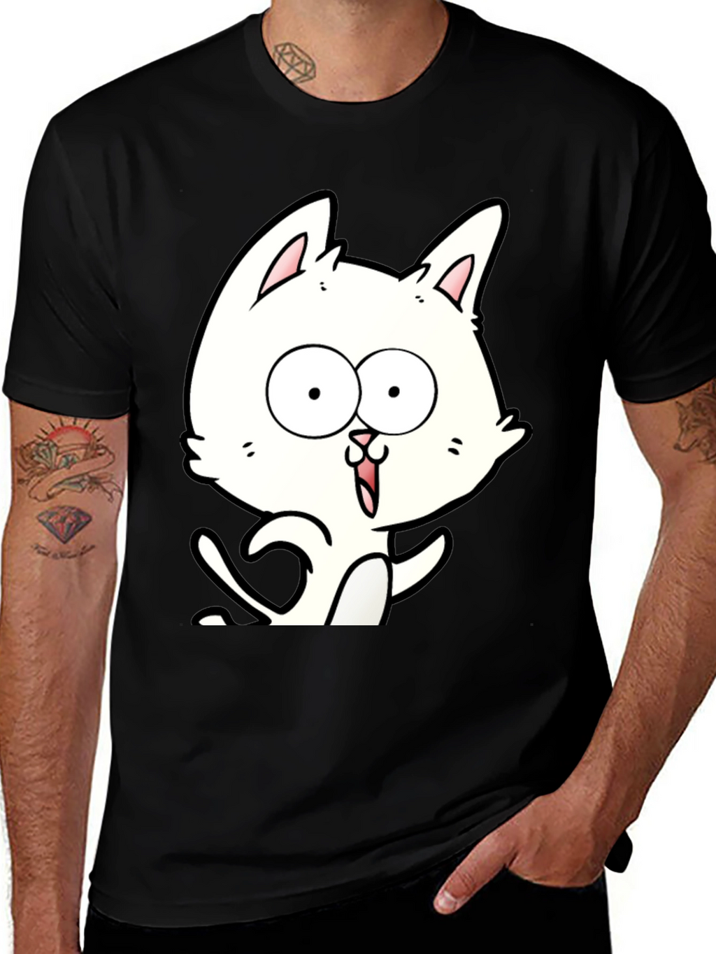 Cartoon Cat Graphic Tee - Unisex Black T-Shirt