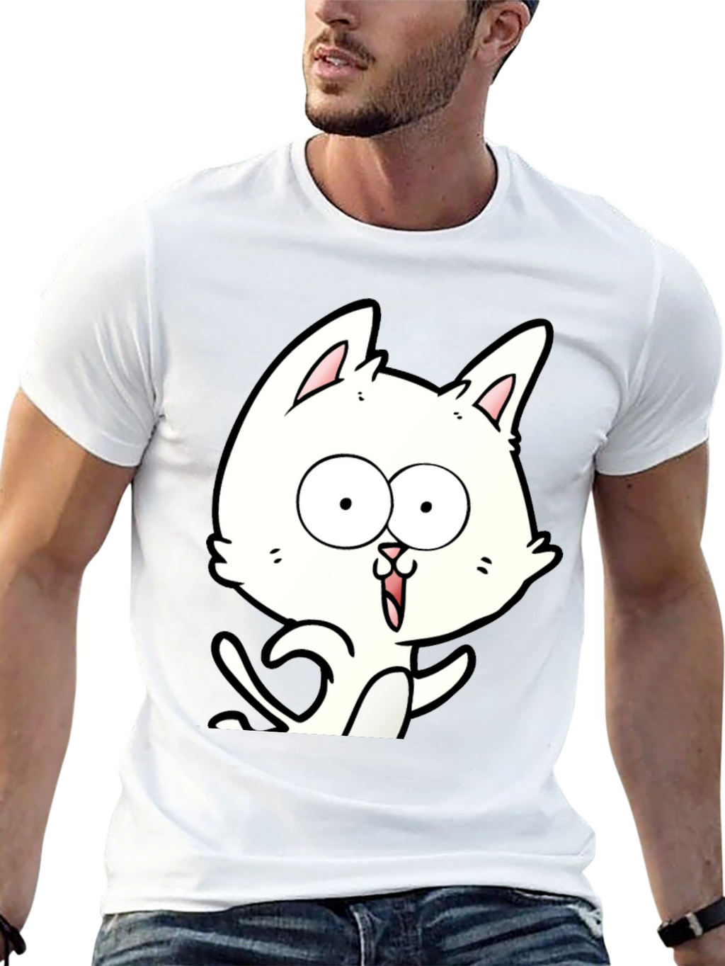 Cartoon Cat Graphic Tee - Unisex Black T-Shirt