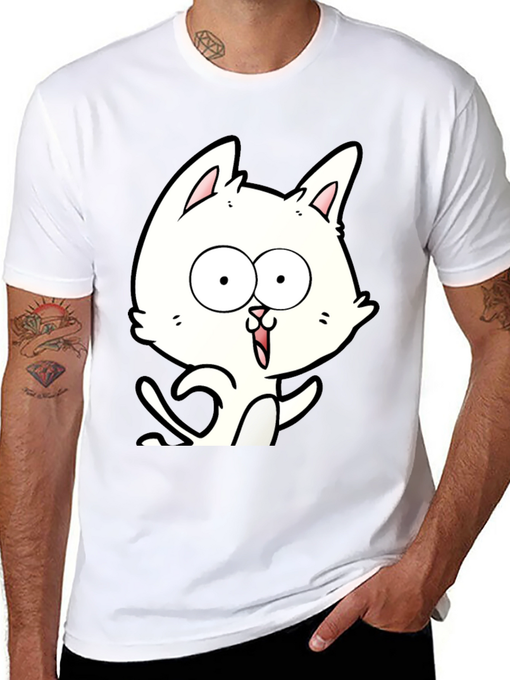 Cartoon Cat Graphic Tee - Unisex Black T-Shirt