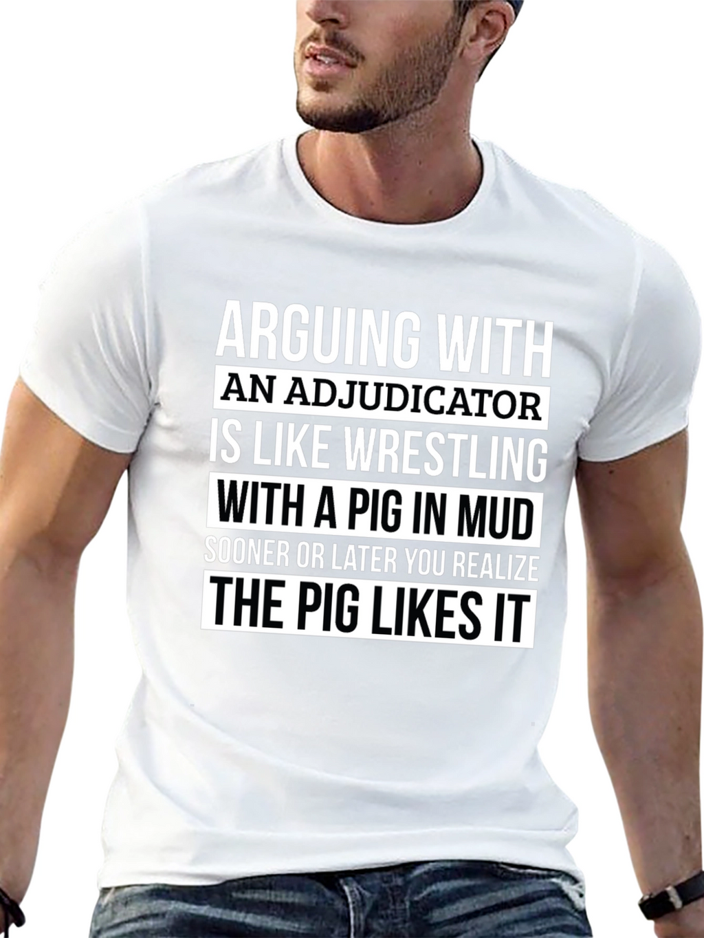 Adjudicator Pig in Mud T-Shirt