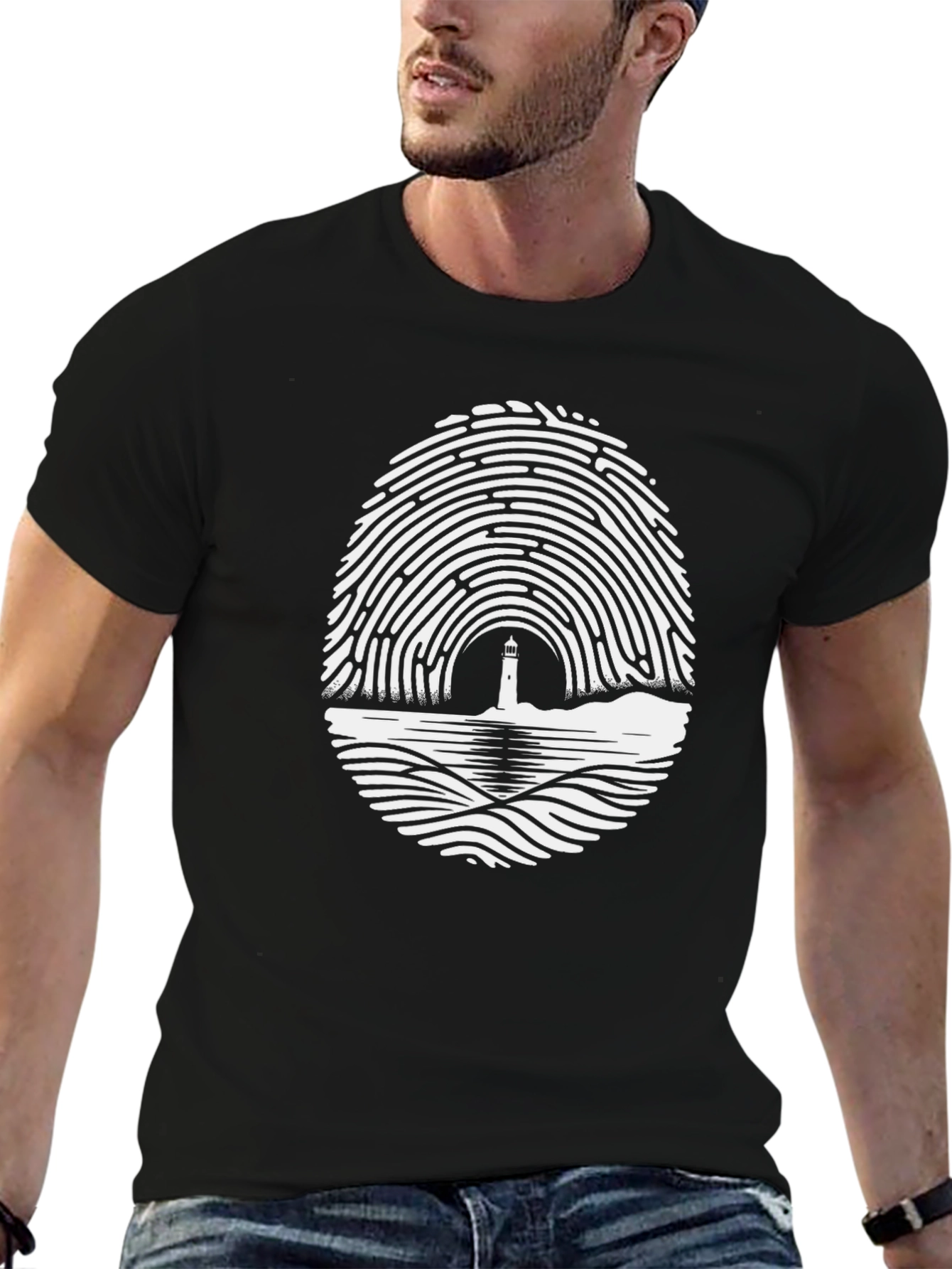 Lighthouse Fingerprint Graphic Tee - Unique Design