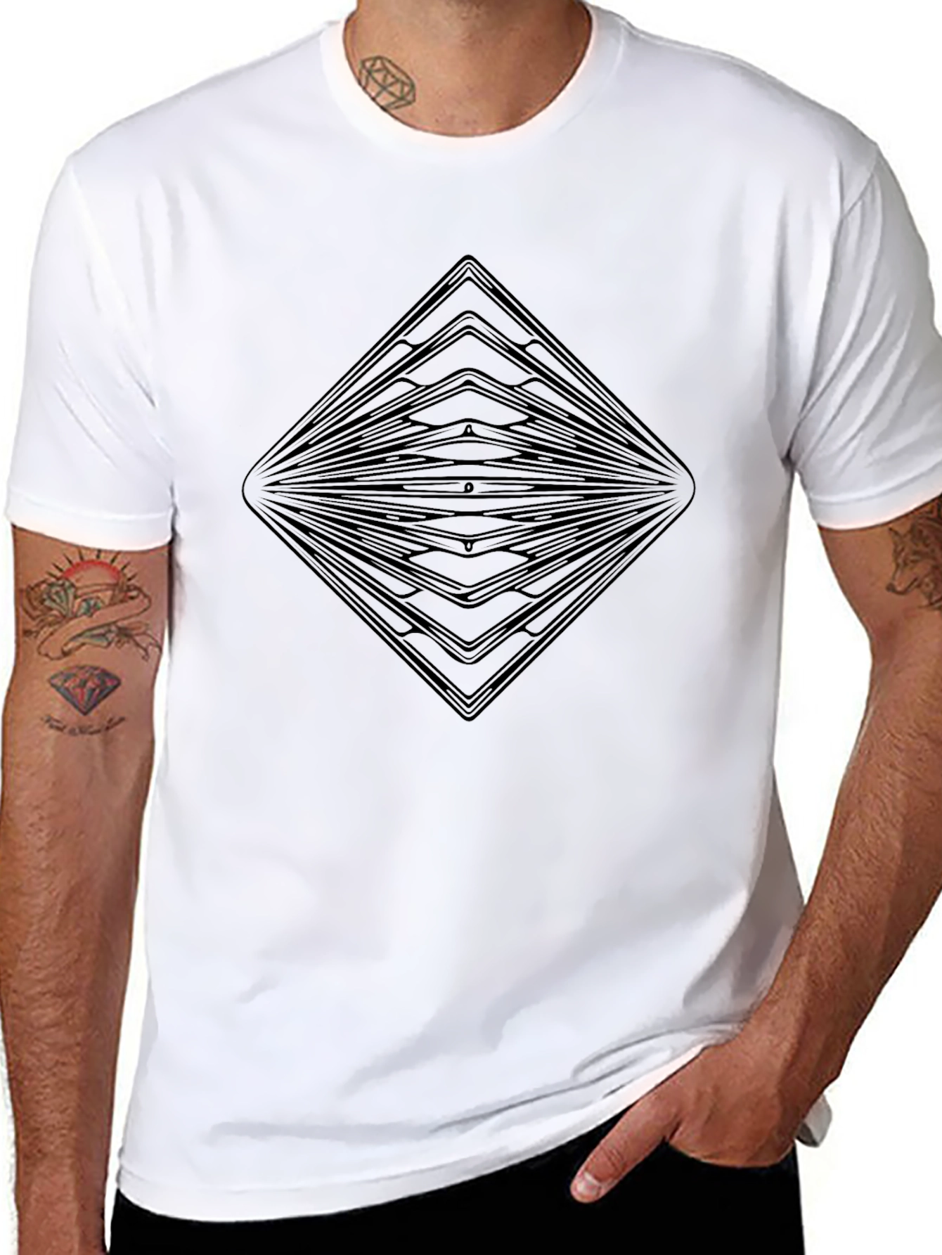Abstract Diamond Graphic Black T-Shirt