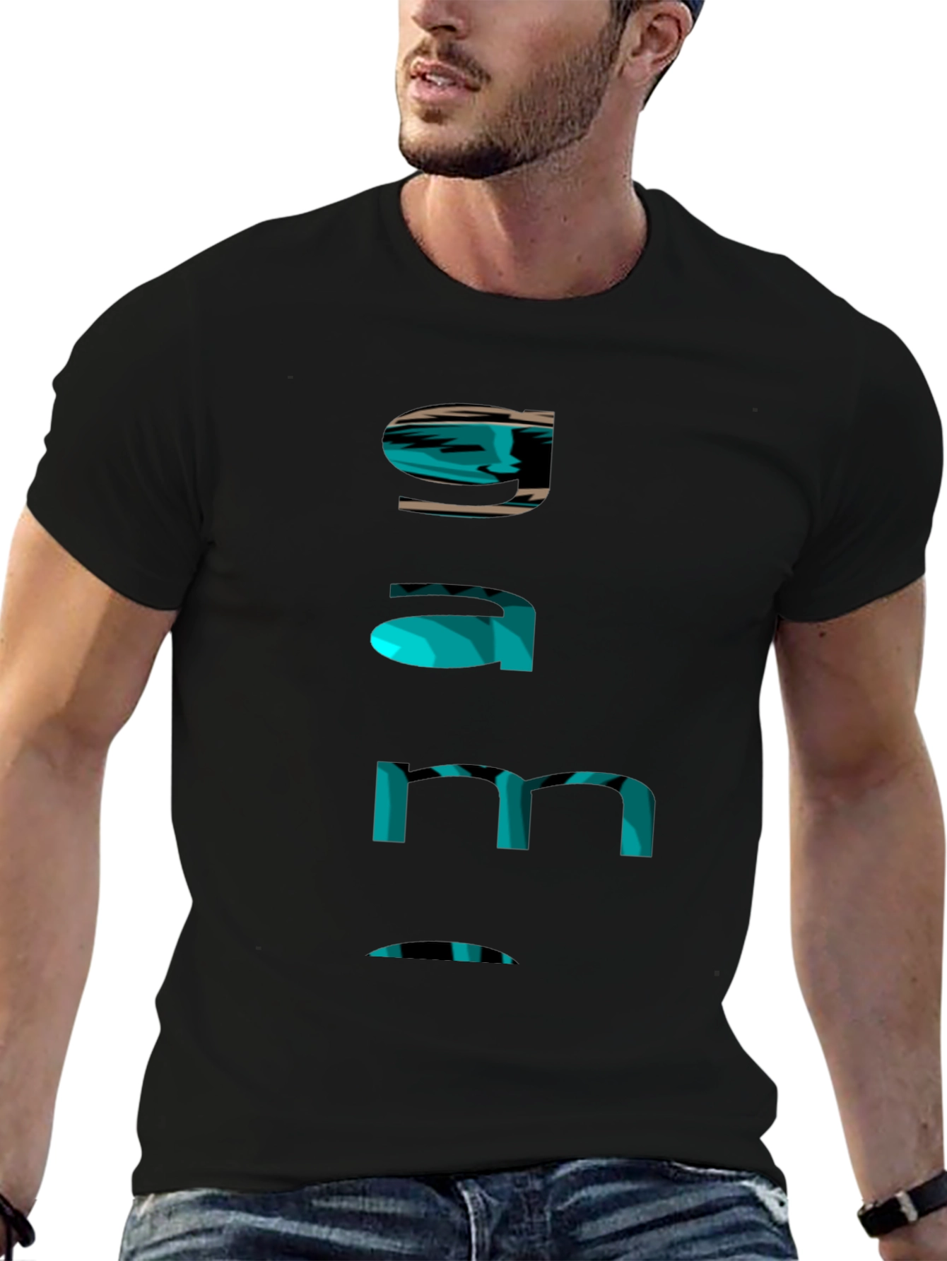 Cool Gamer Tee - Funky Text Design - Black