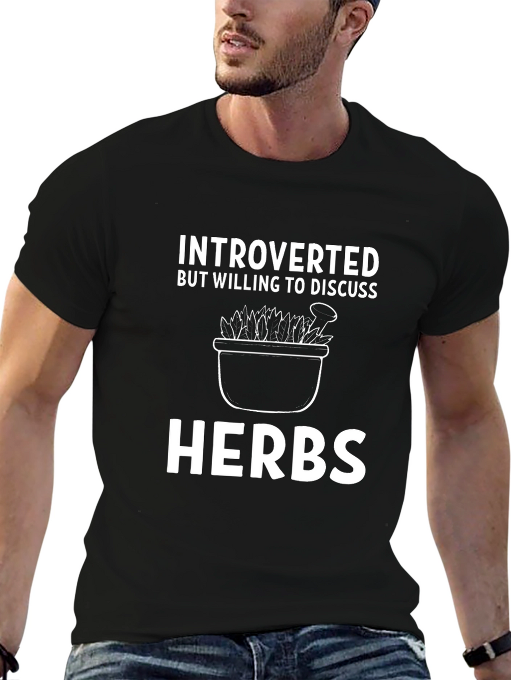 Introverted Herbs Graphic Tee - Black Cotton T-Shirt