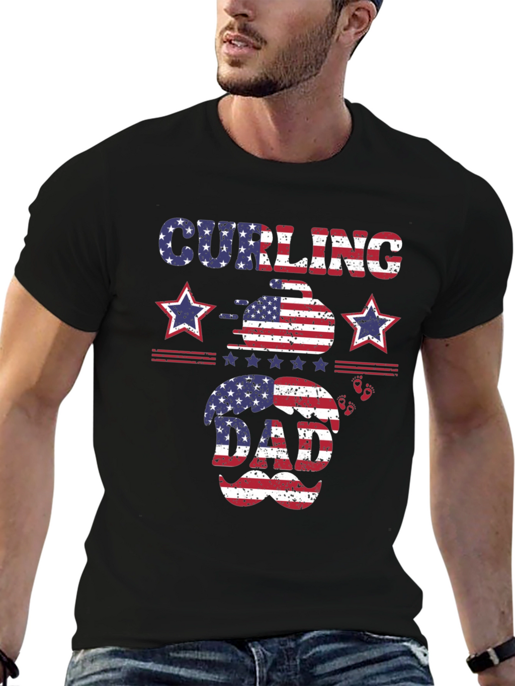 Curling Dad Patriotic T-Shirt