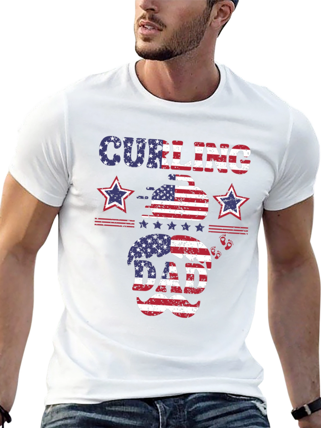 Curling Dad Patriotic T-Shirt