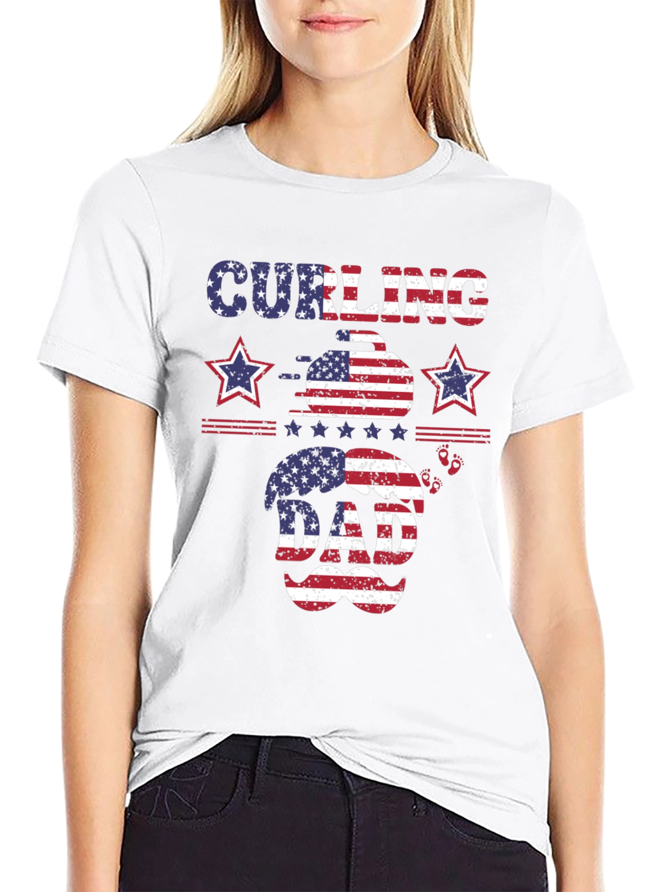 Curling Dad Patriotic T-Shirt